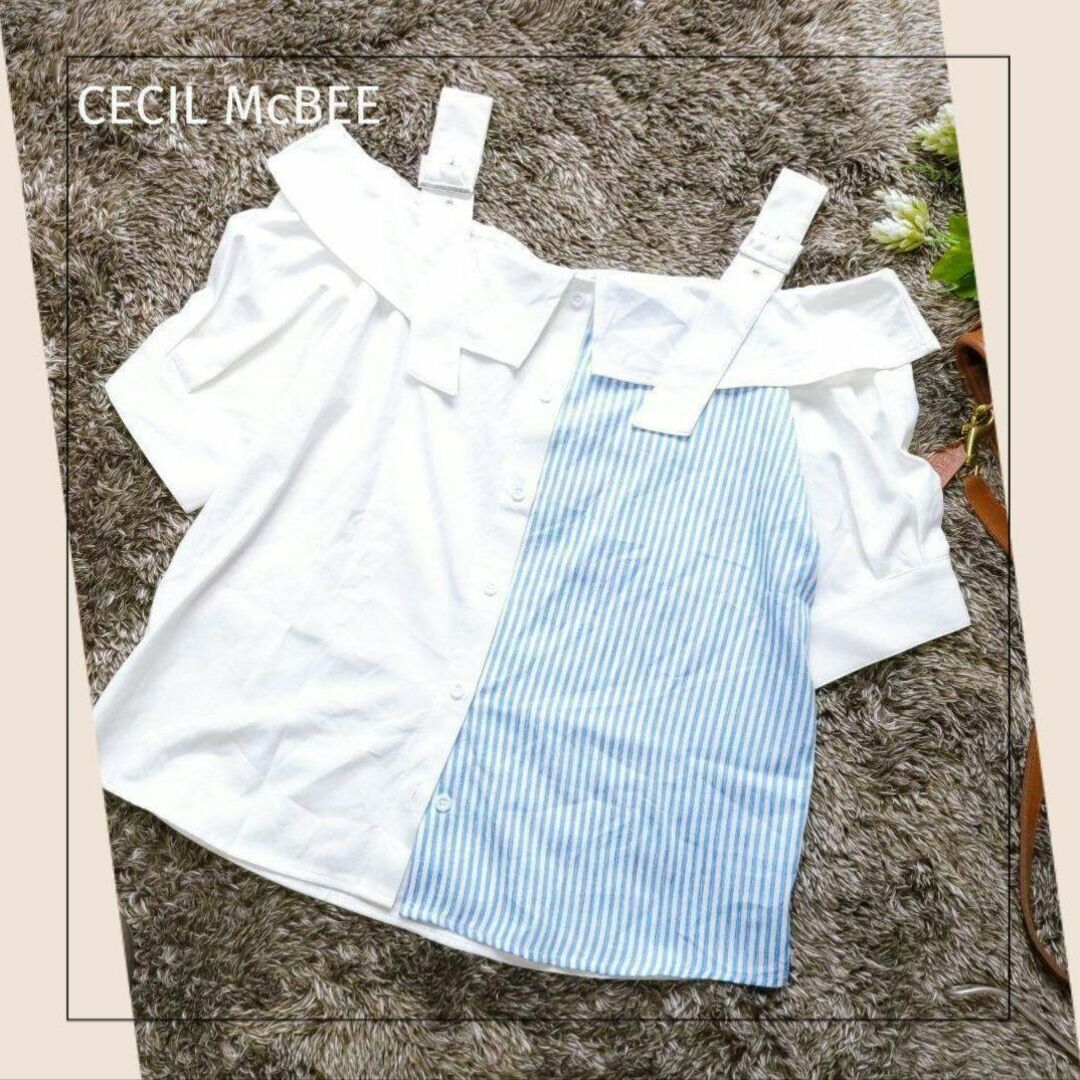 CECIL McBEE(セシルマクビー)のセシルマクビー／CECIL McBEE／М／バイカラーオフショルダーカットソー レディースのトップス(シャツ/ブラウス(半袖/袖なし))の商品写真