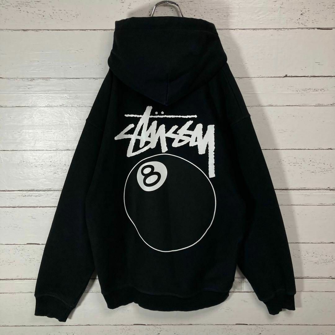 STUSSY パーカー 8ボール 両面ロゴ ブラック