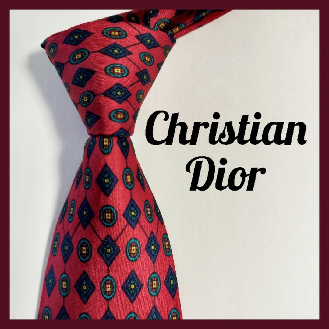 ディオール　Dior　ネクタイ　美品　フランス　レッド　小紋柄