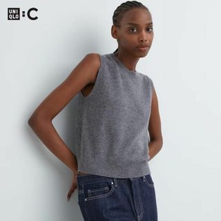 ユニクロ(UNIQLO)のUNIQLO C カシミヤクルーネックショートセーター グレー Lサイズ(ニット/セーター)