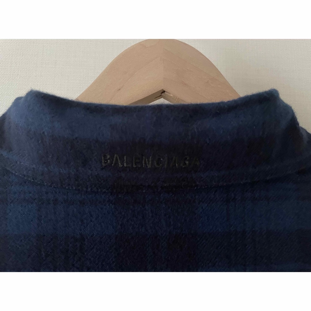 22AW BALENCIAGA リバーシブル フランネルチェックシャツ 紺黄 S