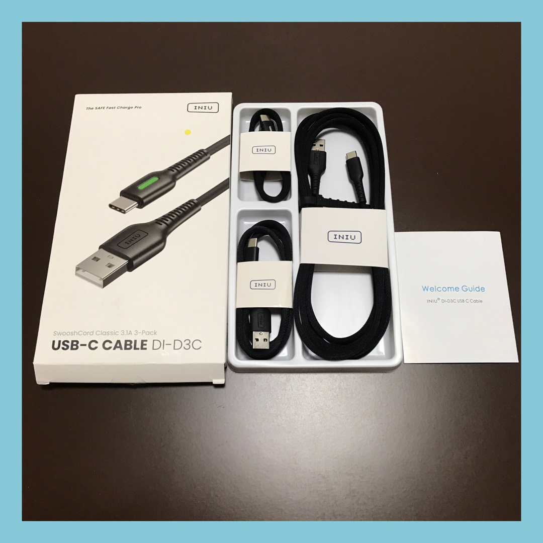 ⭐︎送料無料INIU  USBタイプC 3本 急速充電高速データ転送LEDライト スマホ/家電/カメラのPC/タブレット(PC周辺機器)の商品写真