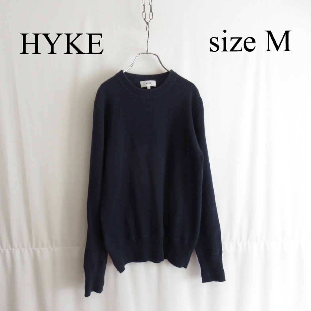 HYKE カシミア コットン クルーネック ニット セーター トップス M 紺BMATERIAL