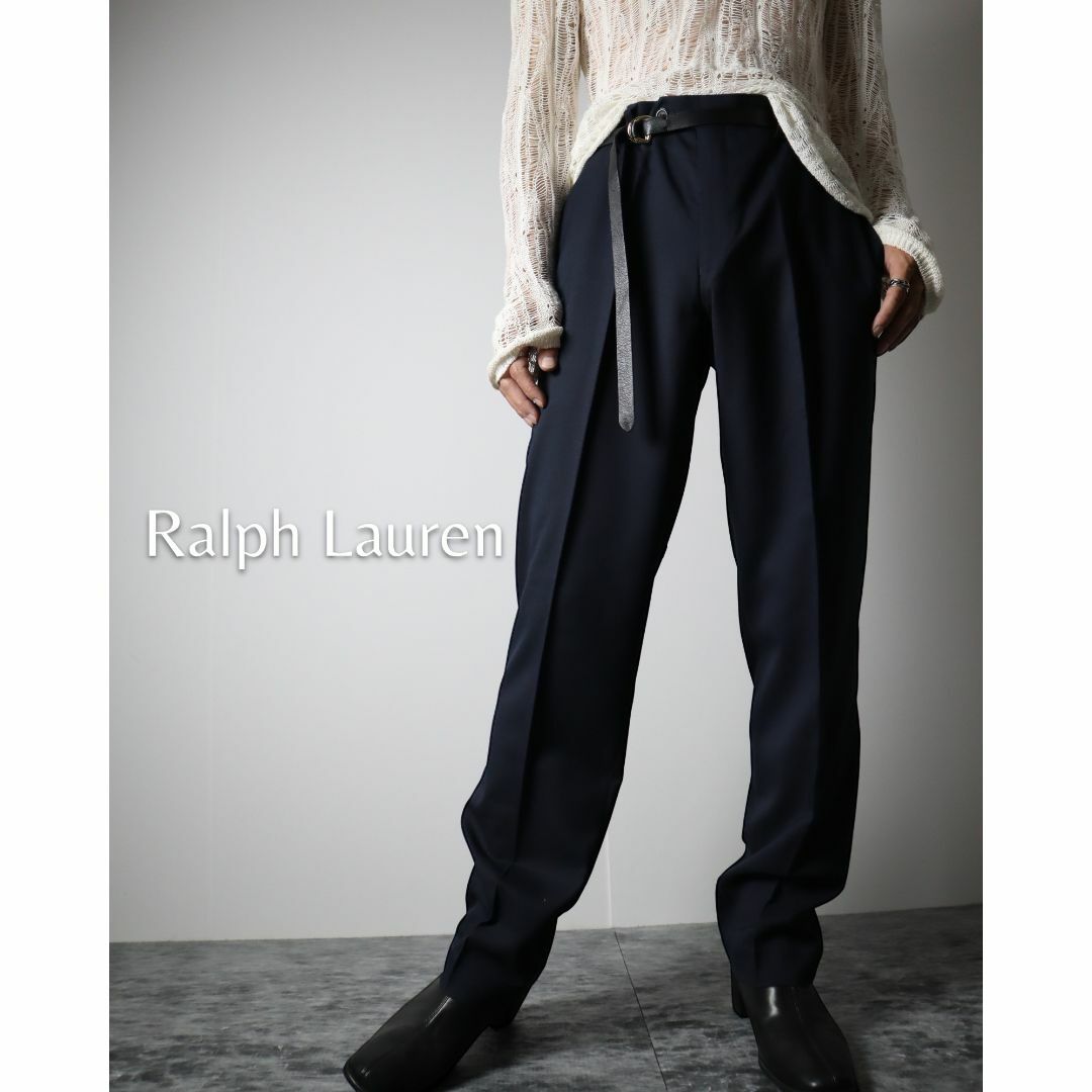 Ralph Lauren(ラルフローレン)の【ラルフローレン】ワイドストレート ウール ノータック スラックス 濃紺 W35 メンズのパンツ(スラックス)の商品写真