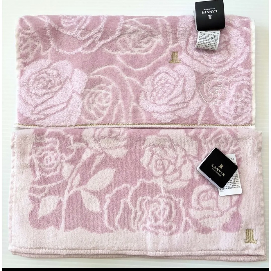 LANVIN(ランバン)の⑥　ランバン　ハンカチ　タオル　2枚　新品　ふわふわ　薔薇　ピンク レディースのファッション小物(ハンカチ)の商品写真