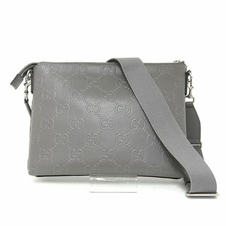 グッチ(Gucci)のグッチ GUCCI GGインボス ミディアム メッセンジャーバッグ グレー  696009 レザー 2WAY 未使用品(ショルダーバッグ)