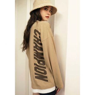 EMODA × CHAMPION　ラフプリントオーバーTシャツ