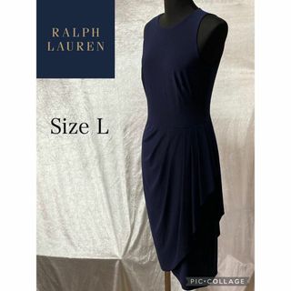 ラルフローレン(Ralph Lauren)の【美品】ローレンラルフローレン　ノースリーブワンピースドレス　ネイビー　サイズL(ロングワンピース/マキシワンピース)