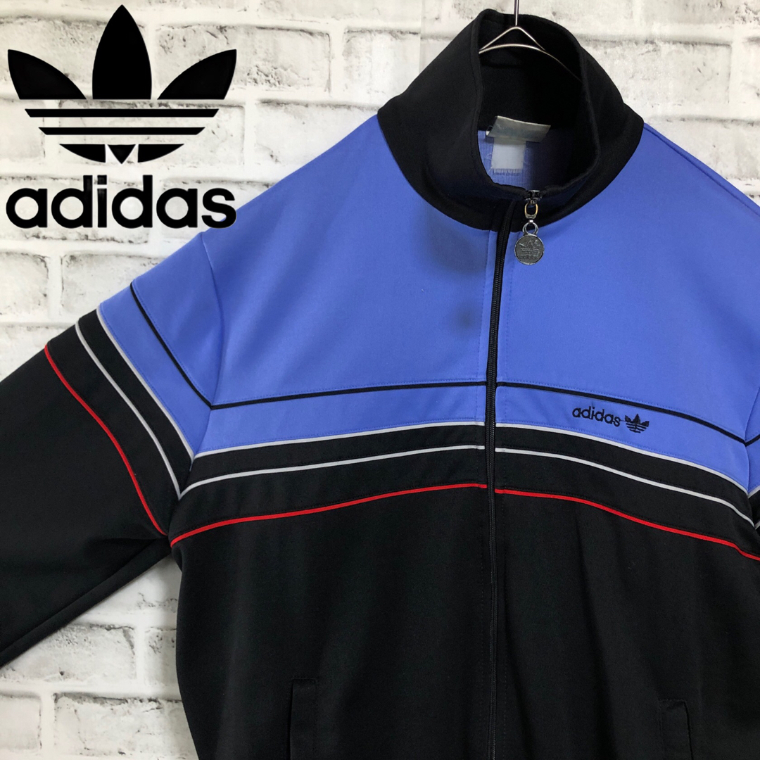 adidas(アディダス)の80s⭐️adidasトラックジャケット M 刺繍トレファイルvintage黒青 メンズのトップス(ジャージ)の商品写真