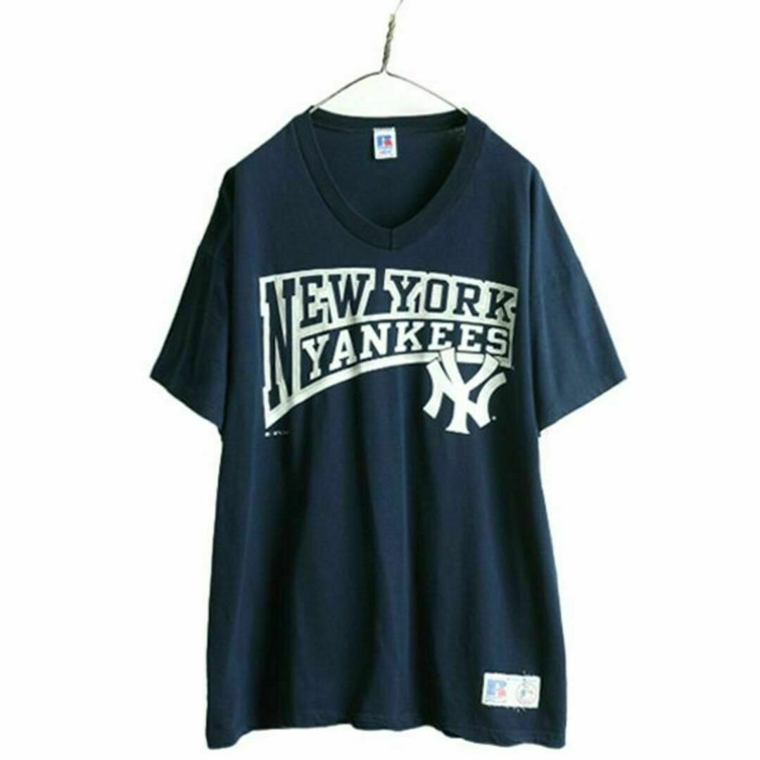 90s USA製 MLB ヤンキース プリントTシャツ XL ラッセル 大リーグ