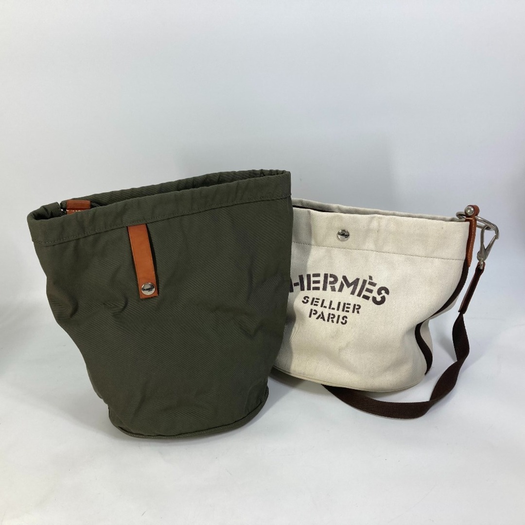 エルメス HERMES サックドパンサージュ バケツ型 斜め掛け ポーチ付き カバン ショルダーバッグ レザー/キャンバス P□刻 ホワイト