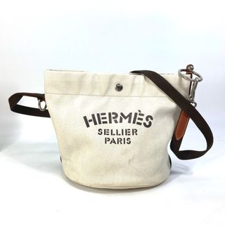 エルメス(Hermes)のエルメス HERMES サックドパンサージュ バケツ型 斜め掛け ポーチ付き カバン ショルダーバッグ レザー/キャンバス P□刻 ホワイト(ショルダーバッグ)