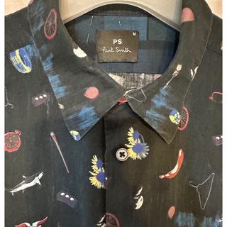 ポールスミス ARTFUL OBJECTS 総柄シャツ ネイビー