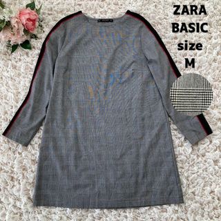 ザラ(ZARA)のZARA BASIC ザラベーシック チュニック ワンピース 千鳥格子柄 M(ミニワンピース)