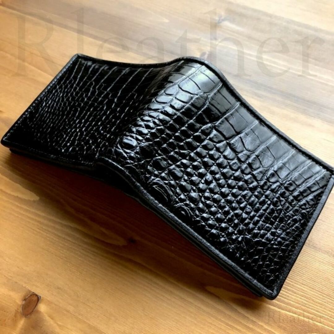 無双】 一枚革 クロコダイル メンズ 財布 二つ折り 折り財布 新品 #925-