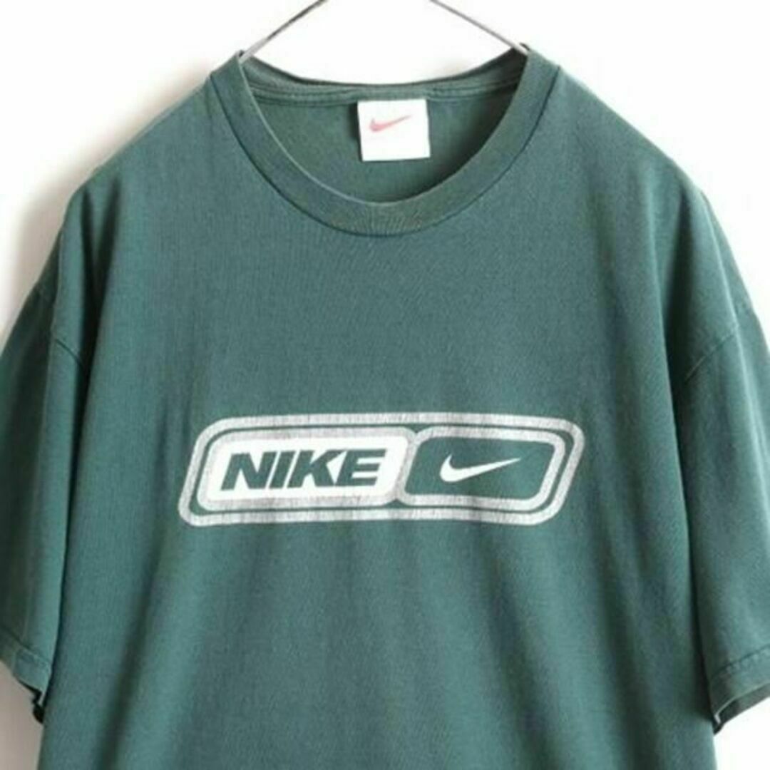 90s USA製 ナイキ スウォッシュ ロゴプリント 半袖Tシャツ L グリーン