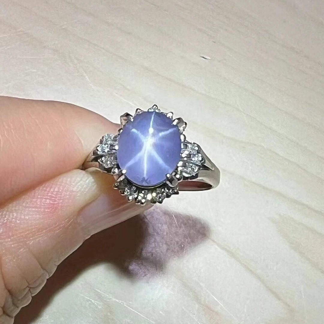 天然 スター サファイア ダイヤ リング3.92ct pt900 r