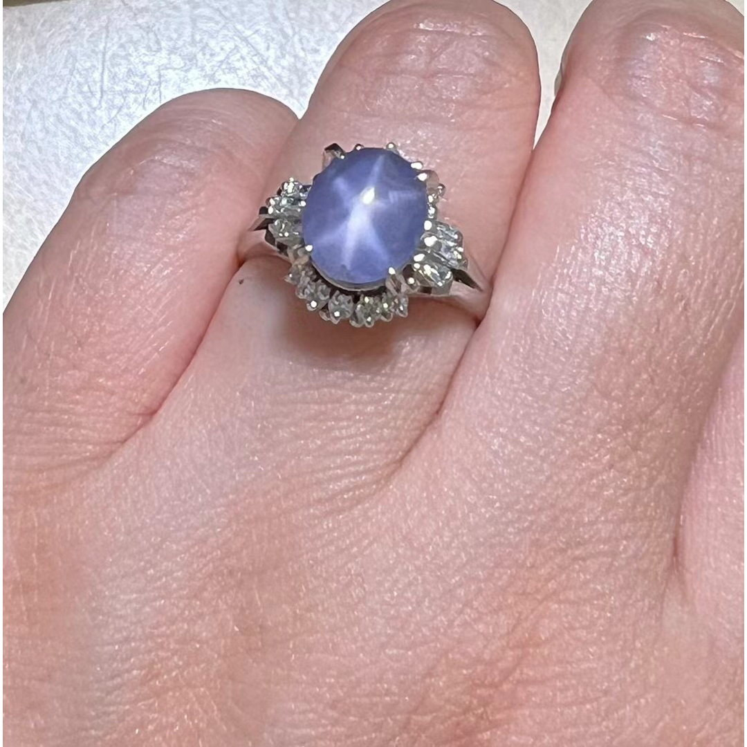 天然 スター サファイア ダイヤ リング3.92ct pt900 r レディースのアクセサリー(リング(指輪))の商品写真