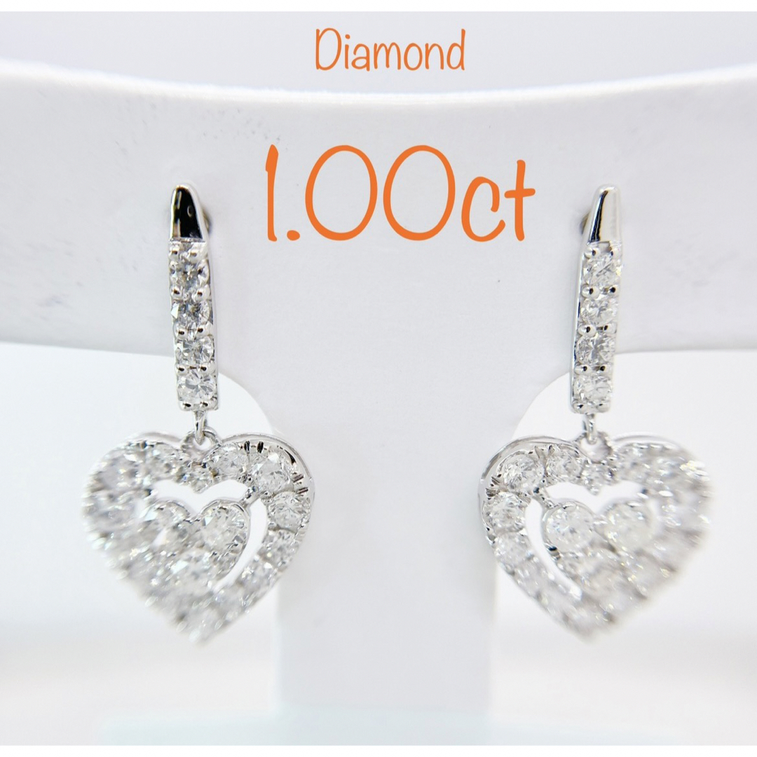 Tキラキラ ハート ピアス 計1.00ct ダイヤ K18ホワイトゴールド-