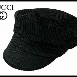 グッチ(Gucci)の定価4.2万 美品 グッチ コーデュロイ ワーク キャップ キャスケット 黒 L(キャスケット)