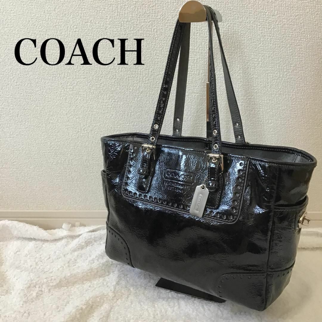 美品 COACH 黒 ショルダーバッグ トート レザー