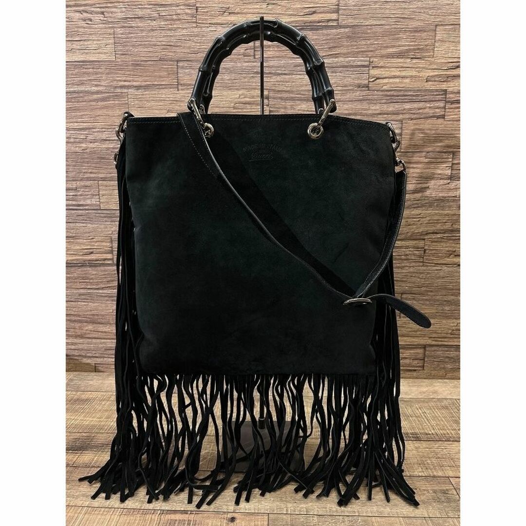 美品】GUCCI グッチ スエード トートバッグ ショルダーバッグ ブラック-