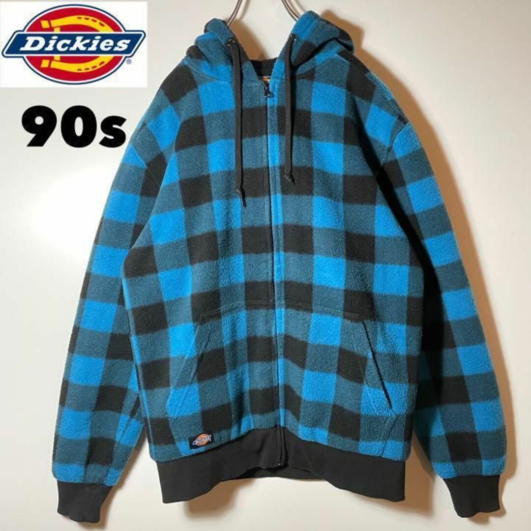 Dickies(ディッキーズ)の【ディッキーズ】90sヴィンテージ　フリースボア素材　チェック青高品質❗️超美品 メンズのトップス(パーカー)の商品写真