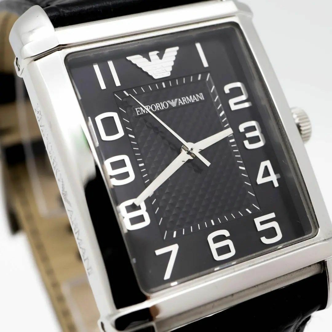美品》EMPORIO ARMANI 腕時計 ブラック レザー メンズ d-