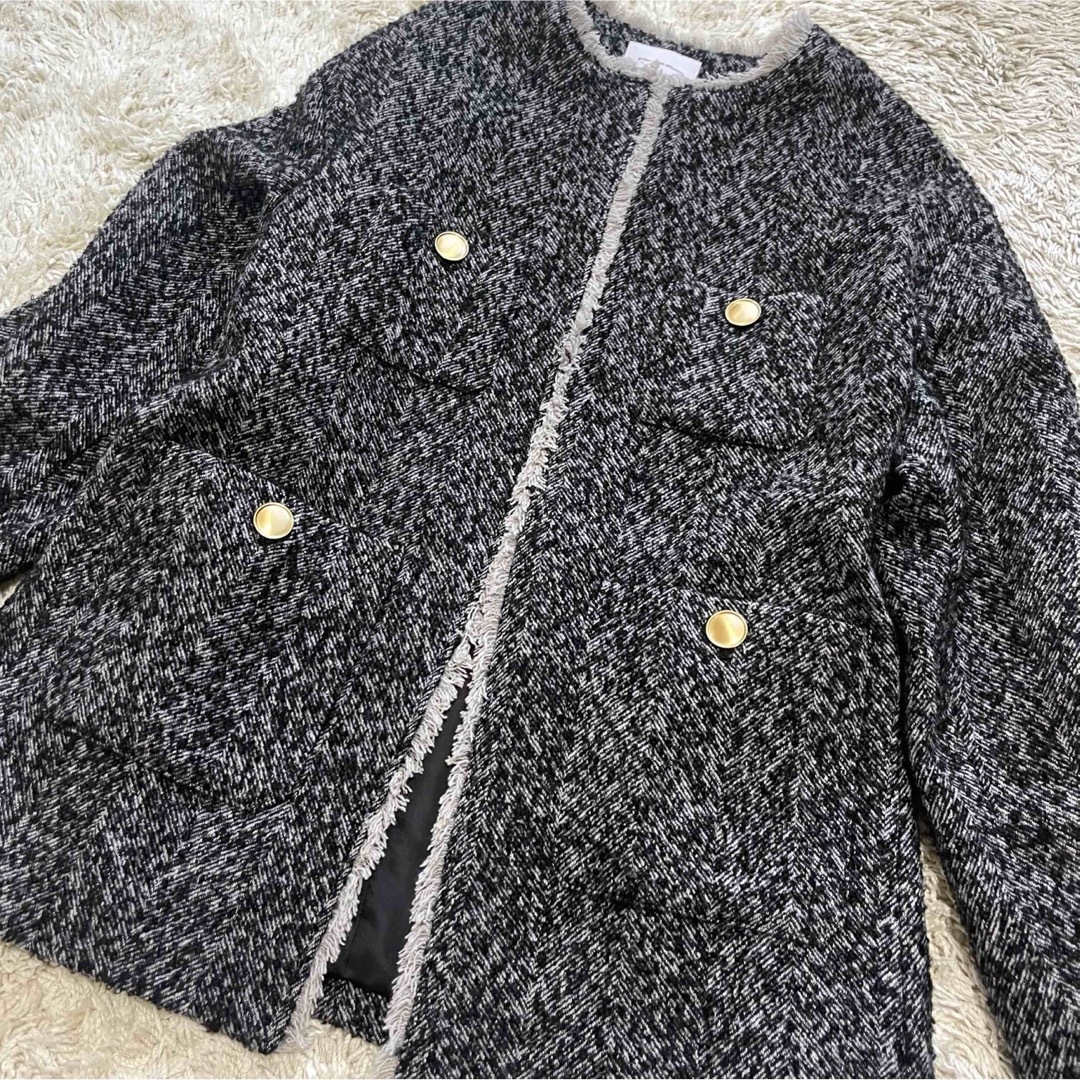 グリーンレーベルリラクシング ツイード ジャケット 38 ブラック 金ボタン-