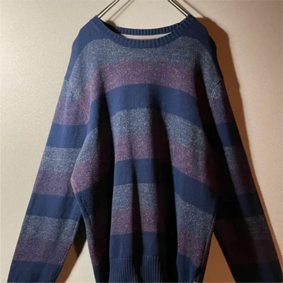 VINTAGE】90sヴィンテージアメリカ古着❗️太ボーダーニットセーター-