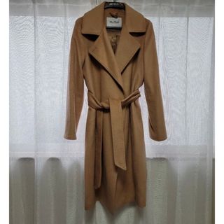 極美◎正規品 白タグ MaxMara マックスマーラ クチートアマーノ レディース ベルト付 アンゴラ×カシゴラ混 ウールコート 黄緑 42 手仕上げ