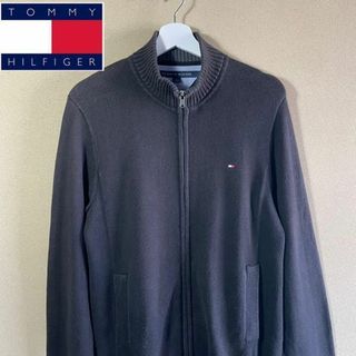 トミーヒルフィガー(TOMMY HILFIGER)のトミーヒルフィガー　刺繍ロゴ　ワンポイント　ジップアップ　ニット　コットン100(ニット/セーター)