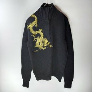 ポロラルフローレン(POLO RALPH LAUREN)のローレン　ハーフボタン　ラムウール　セーター　金刺繍　ブラック　M(ニット/セーター)