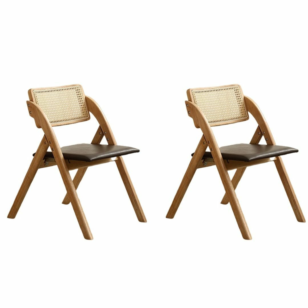 【ナチュラル×PU】两脚 折りたたみチェア イス木製 軽量 籐編み 折り畳み椅子