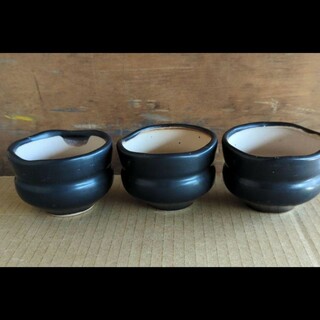 黒マット　3号　陶器鉢　3個セット(プランター)