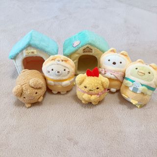 サンエックス(サンエックス)の美品❤︎すみっコ　いぬごっこ　手のりぬい　セット　ハウス　ねこ　しろくま(キャラクターグッズ)