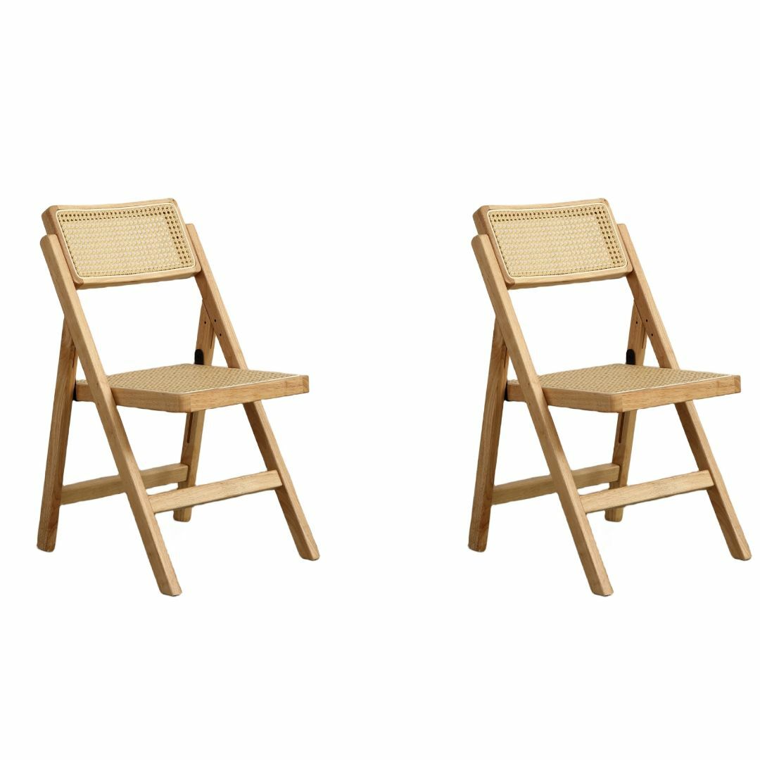 ナチュラル】两脚 折りたたみチェア 木製 軽量 籐編み 折り畳み椅子 の
