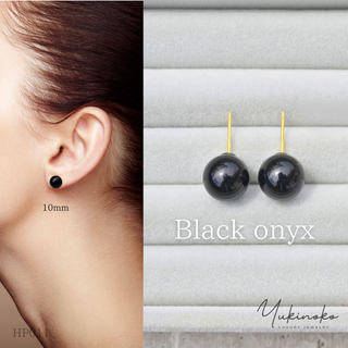 天然石オニキスの大粒ピアス　BLACK ONYX　HP011　10mm　D(ピアス)