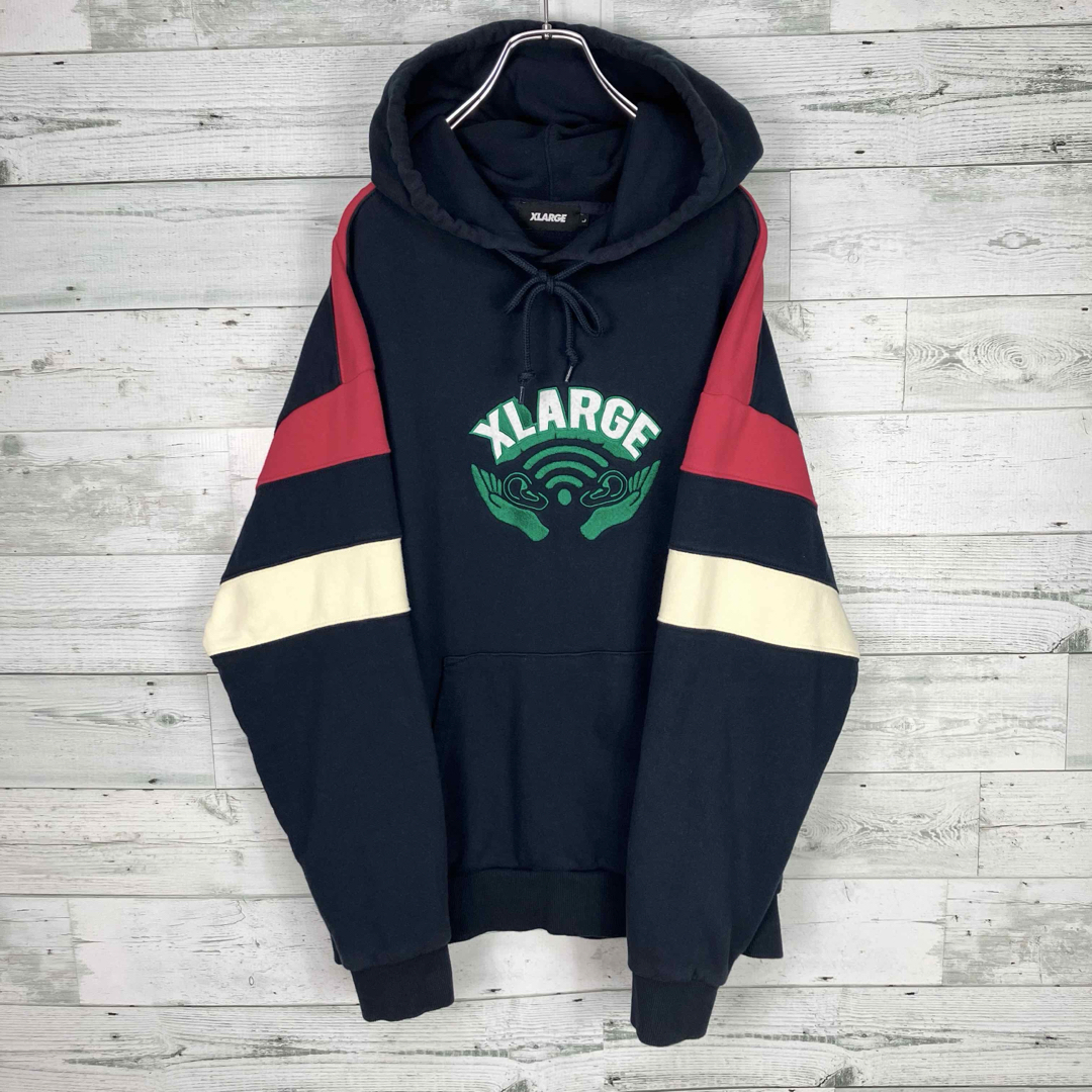 XLARGE - エクストララージ 袖ライン 切替 刺繍 アーチロゴ プル