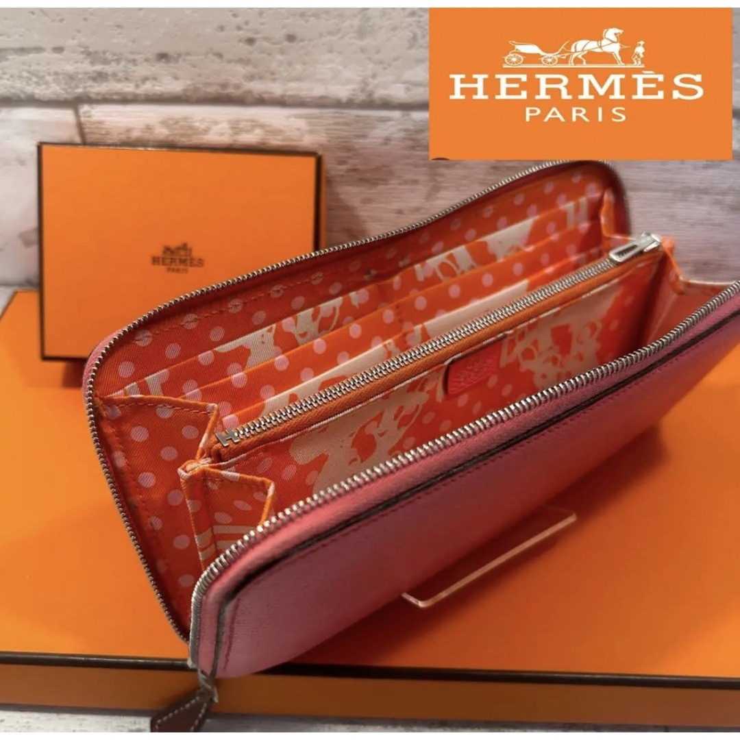 美品】HERMES エルメス アザップロング シルクイン ブラック ピンク-
