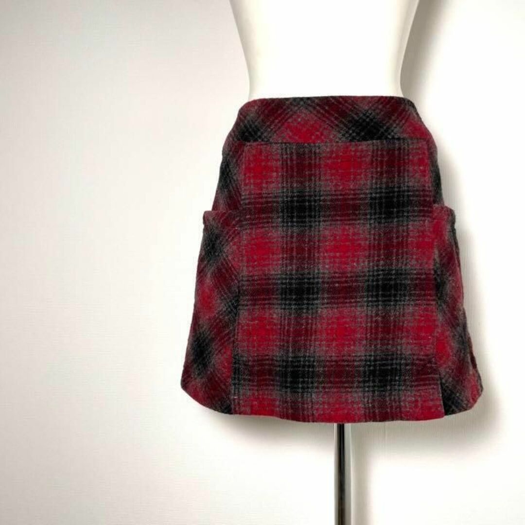 ロンドンガール❗️ウールリッチ 超美品 フレアミニスカート赤黒グレー