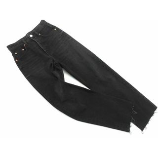 ザラ(ZARA)のZARA ザラ カットオフ ボタンフライ テーパード デニムパンツ size34/黒 ■■ レディース(デニム/ジーンズ)