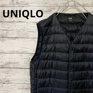 ユニクロ(UNIQLO)のUNIQLO ウルトラライトダウンベスト ノーカラー  Vネック 人気 定番 黒(ダウンベスト)