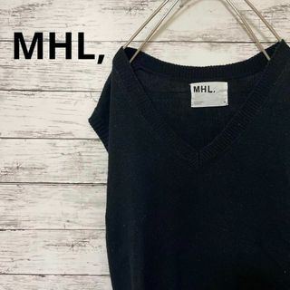 エムエイチエル(MHL.)のMHL, リネン混ニットベストVネック  黒 無地 マーガレットハウエル(ベスト)