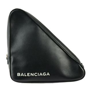 バレンシアガ(Balenciaga)のBALENCIAGA バレンシアガ トライアングル  クラッチバッグ 476976 レザー   ブラック シルバー金具  ポーチ セカンドバッグ 【本物保証】(セカンドバッグ/クラッチバッグ)