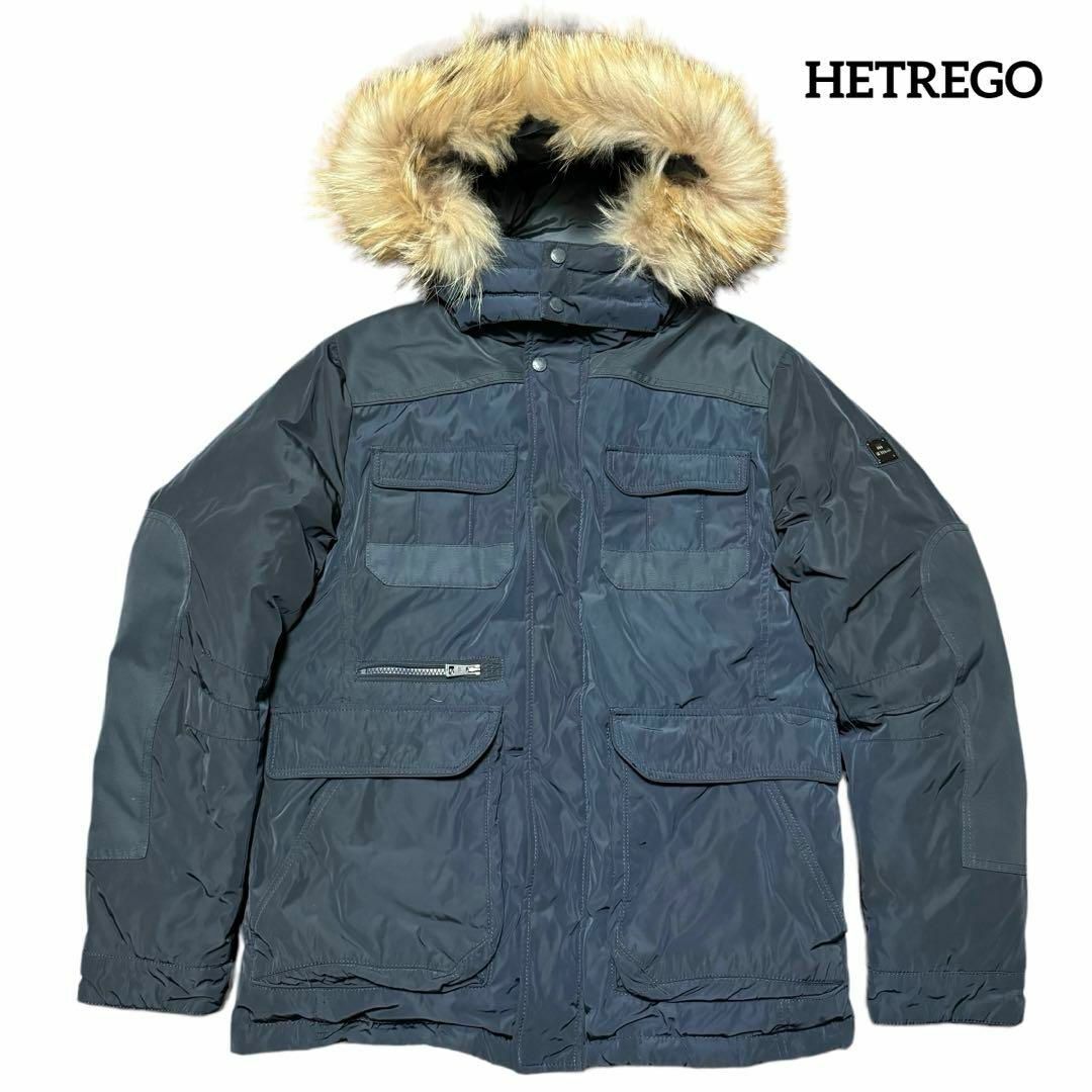 HETREGO(エトレゴ)のHETREGO エトレゴ ダウンジャケット ラクーンファー ネイビー 50 XL メンズのジャケット/アウター(ダウンジャケット)の商品写真