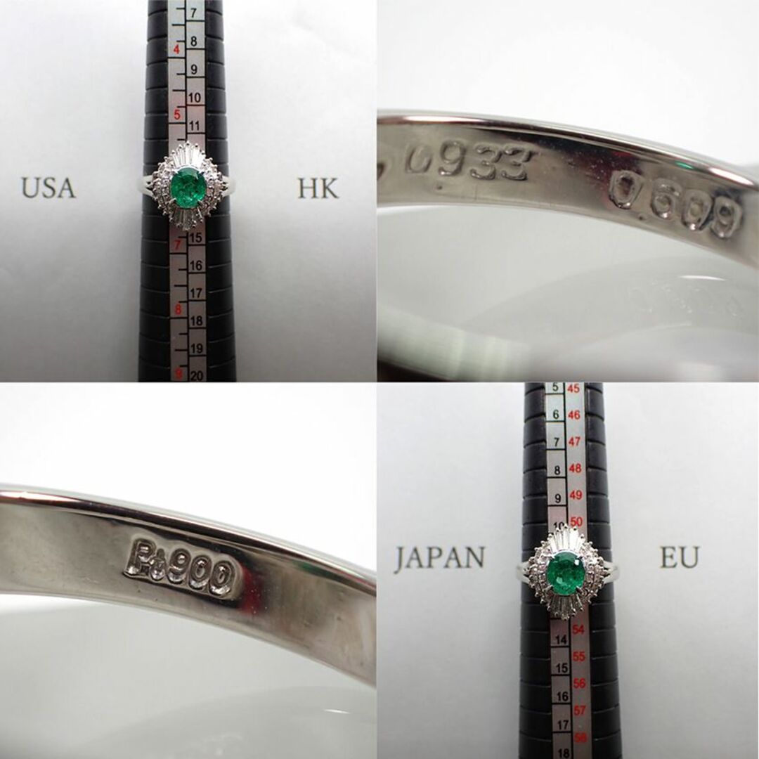 Pt900 エメラルド ダイヤモンド リング 12号[g155-43] レディースのアクセサリー(リング(指輪))の商品写真
