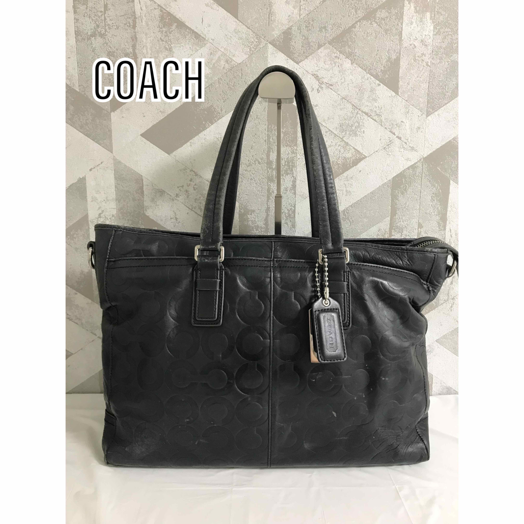 COACH(コーチ)のCOACH コーチ 70253 オプアート レザー トートバッグ ネイビー レディースのバッグ(トートバッグ)の商品写真