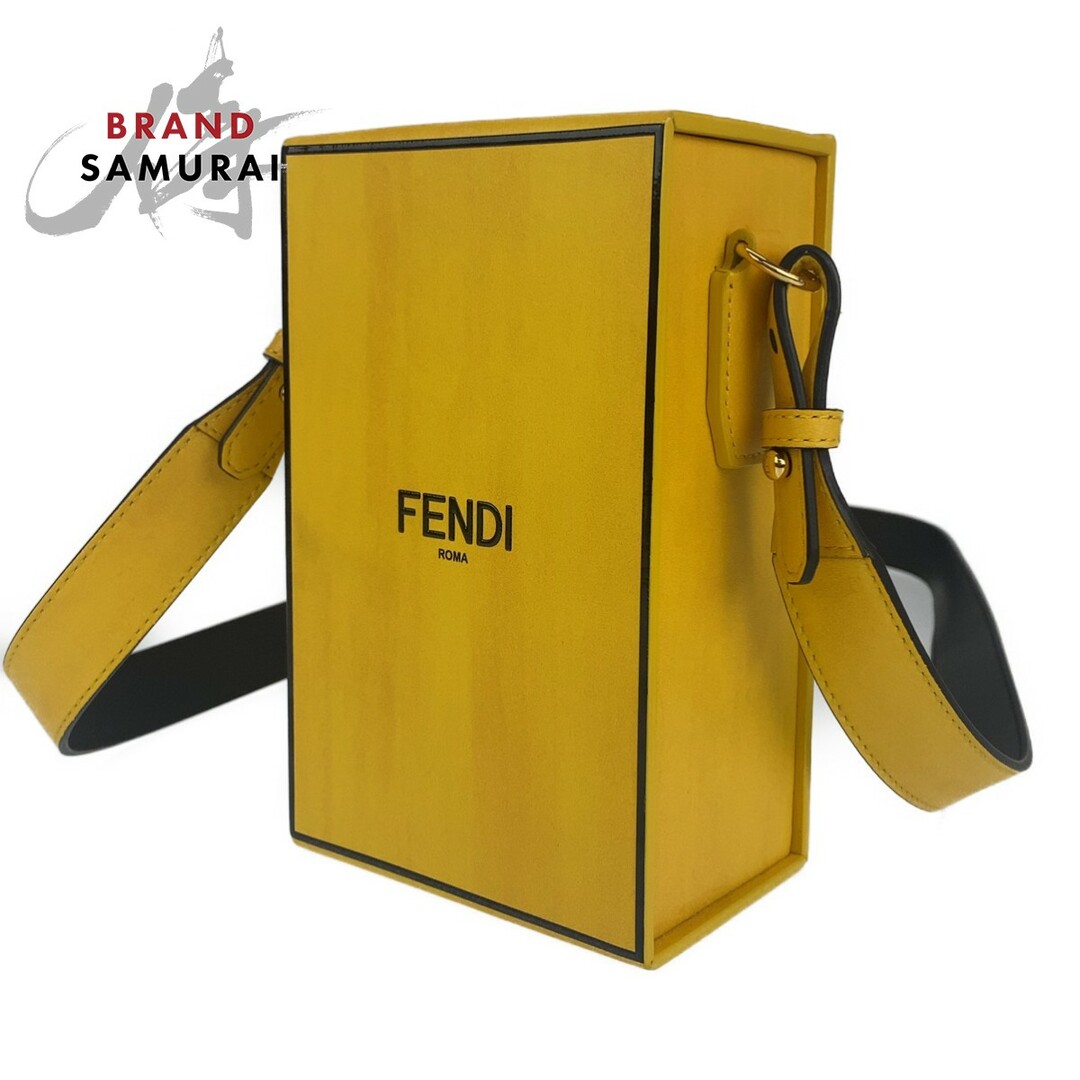 美品 FENDI フェンディ ボックス型 イエロー 黄 ゴールド金具 レザー 7VA519-ADP6 ショルダーバッグ 斜め掛けバッグ レディース 403572フラップ保存袋