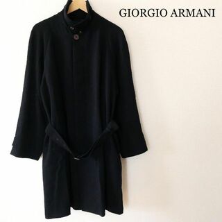ジョルジオ アルマーニ 最高級 メンズコート ベロア×レザー ネイビー 52